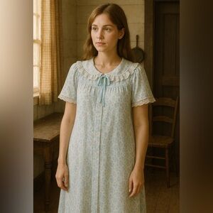 Cotton Floral Lace Nightgown with Blue flowers Lady Manhattan